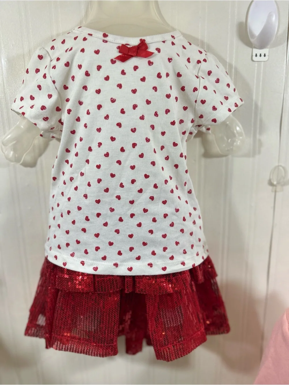 Little Lass Pink Sweatshirt and Red Sequin Skirt Set